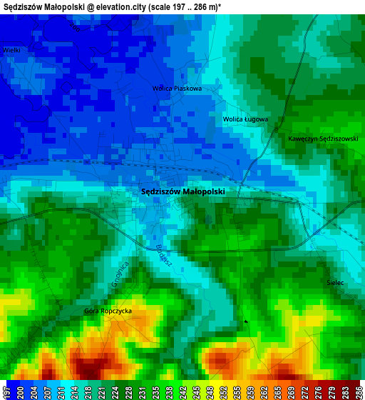 Sędziszów Małopolski elevation map