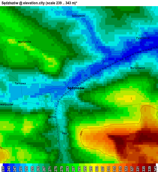 Sędziszów elevation map