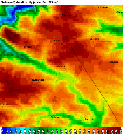 Sadowie elevation map