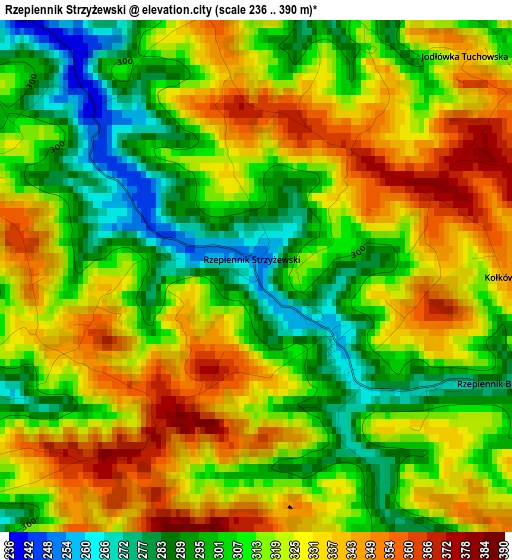 Rzepiennik Strzyżewski elevation map