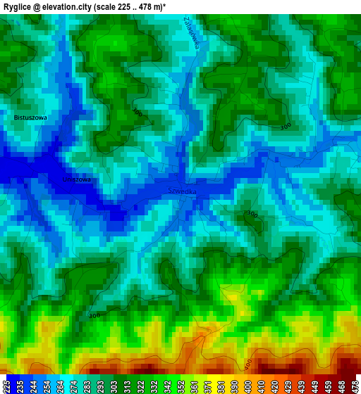 Ryglice elevation map