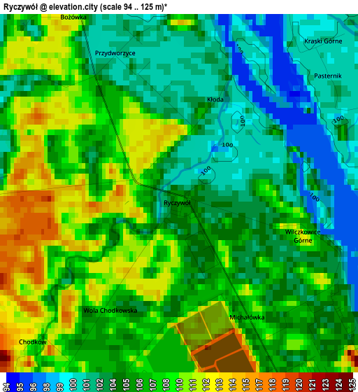 Ryczywół elevation map