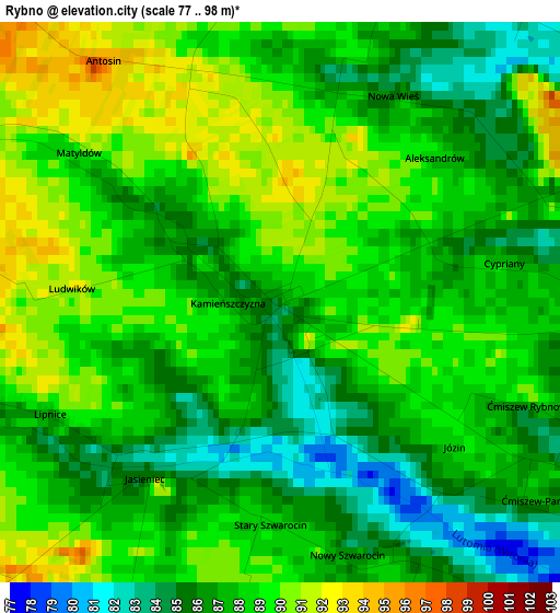 Rybno elevation map