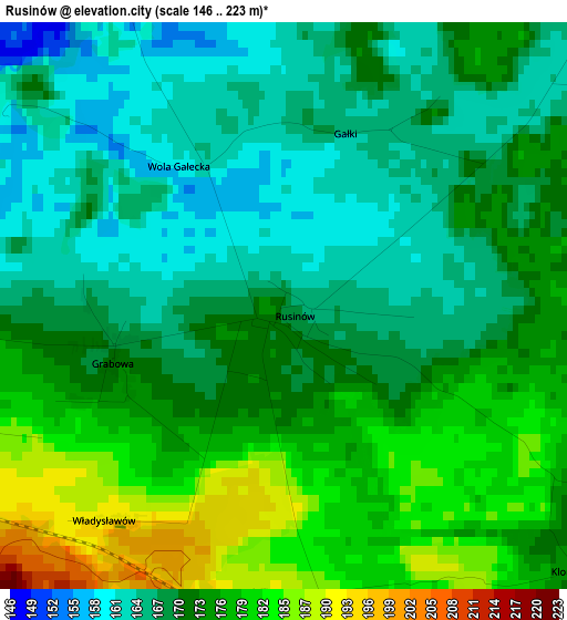 Rusinów elevation map