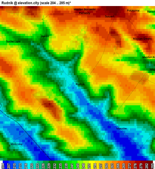 Rudnik elevation map