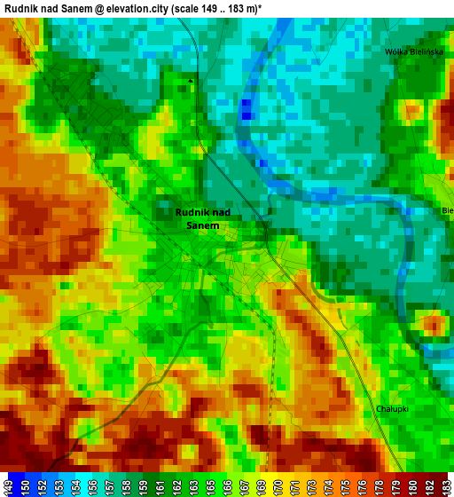 Rudnik nad Sanem elevation map