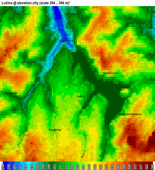 Lučina elevation map