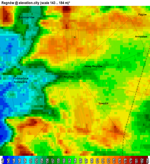 Regnów elevation map