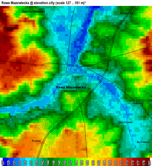 Rawa Mazowiecka elevation map