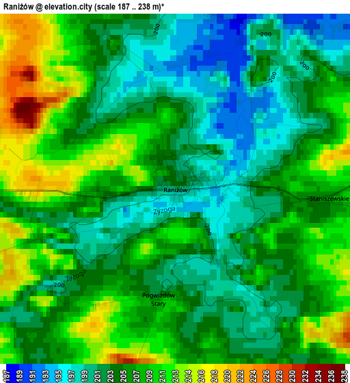 Raniżów elevation map