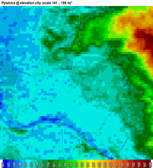 Pysznica elevation map