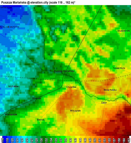 Puszcza Mariańska elevation map