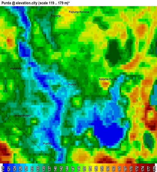 Purda elevation map