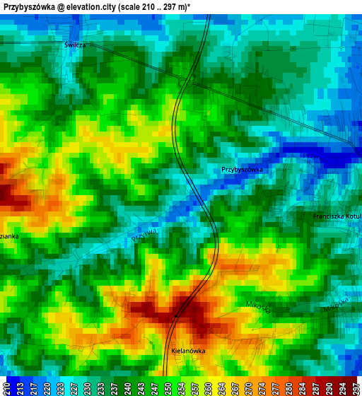 Przybyszówka elevation map