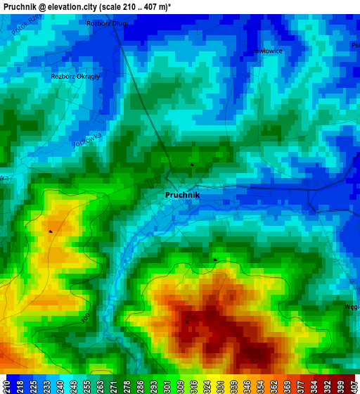 Pruchnik elevation map