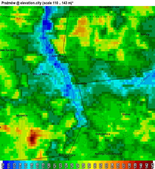 Prażmów elevation map