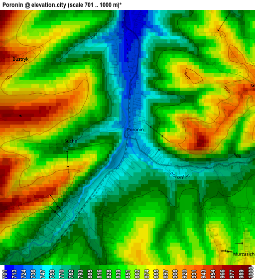 Poronin elevation map