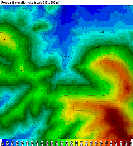 Poręba elevation map