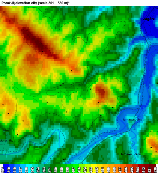 Poraż elevation map