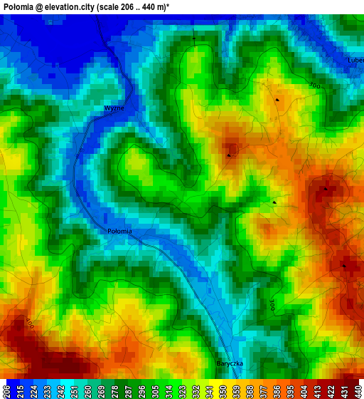 Połomia elevation map