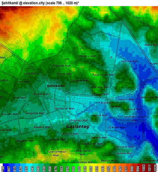 Şehitkamil elevation map