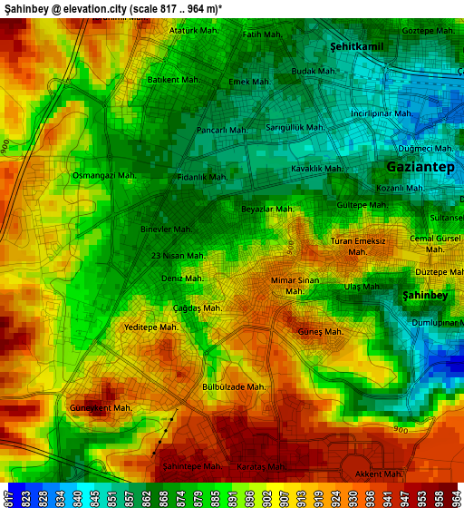 Şahinbey elevation map
