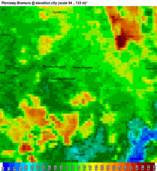 Płoniawy-Bramura elevation map