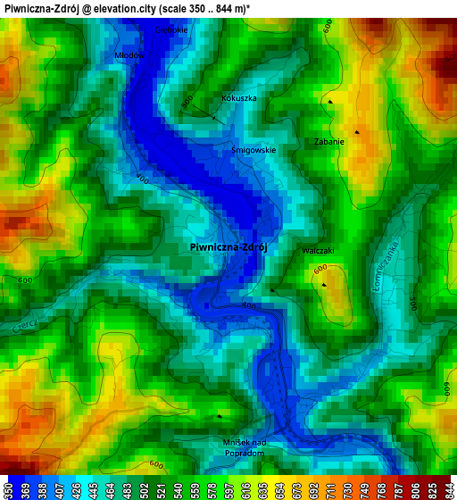 Piwniczna-Zdrój elevation map