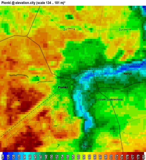 Pionki elevation map