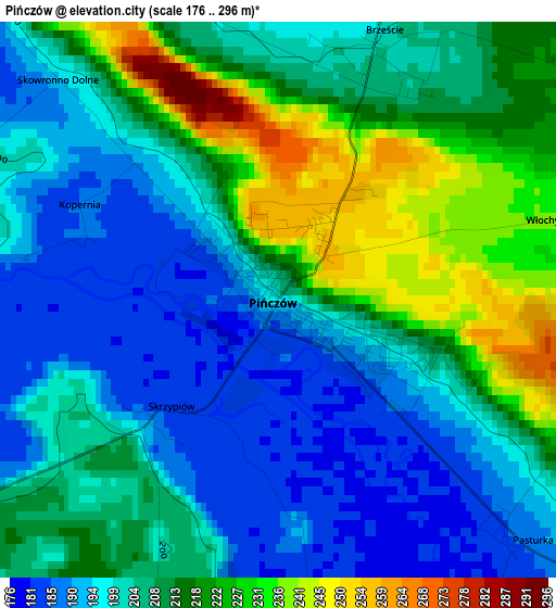 Pińczów elevation map