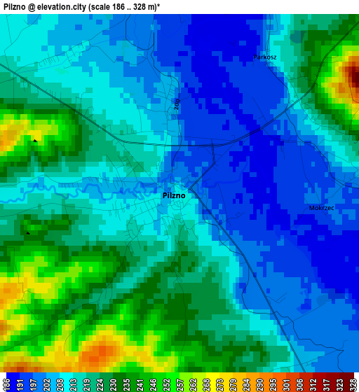 Pilzno elevation map