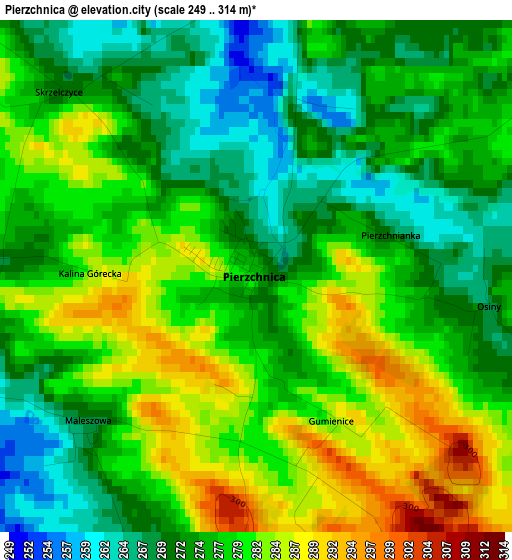 Pierzchnica elevation map