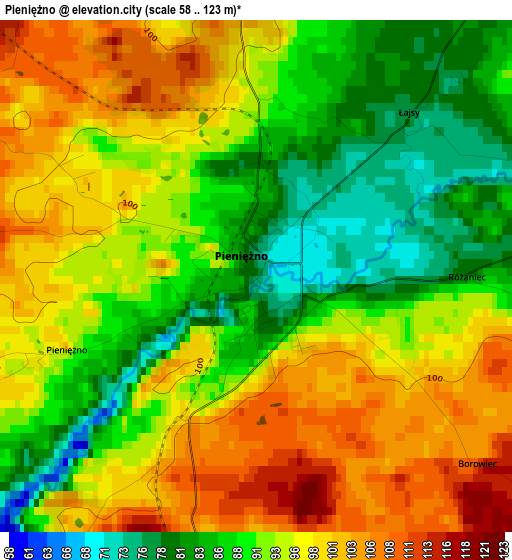 Pieniężno elevation map