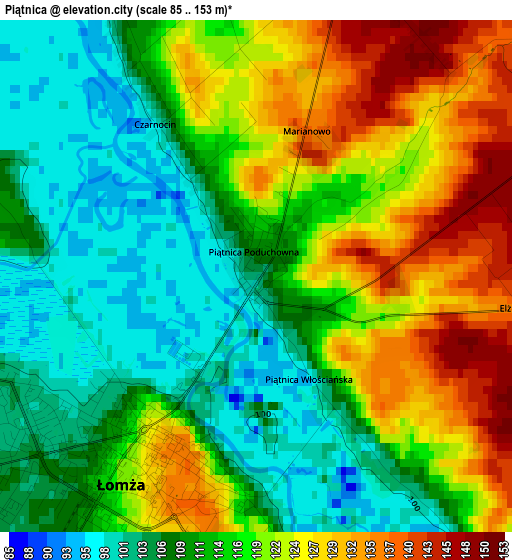 Piątnica elevation map