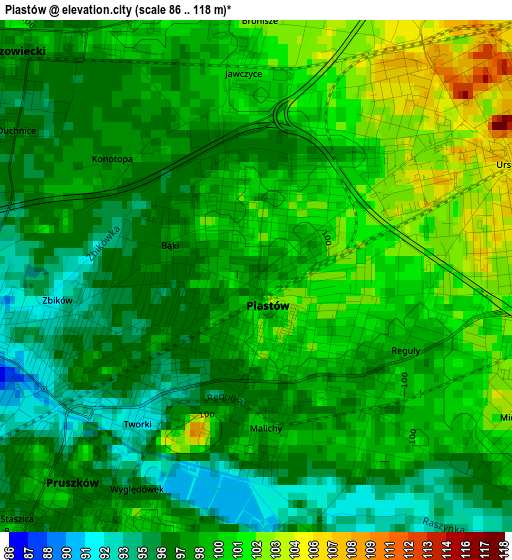 Piastów elevation map