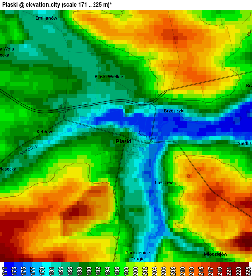 Piaski elevation map