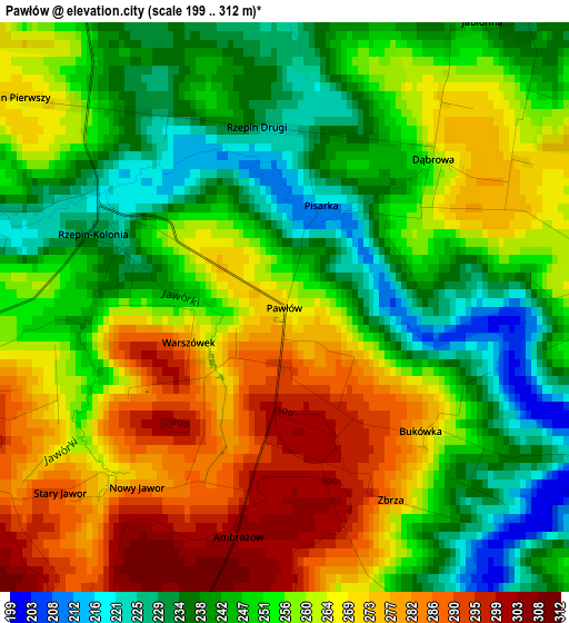 Pawłów elevation map