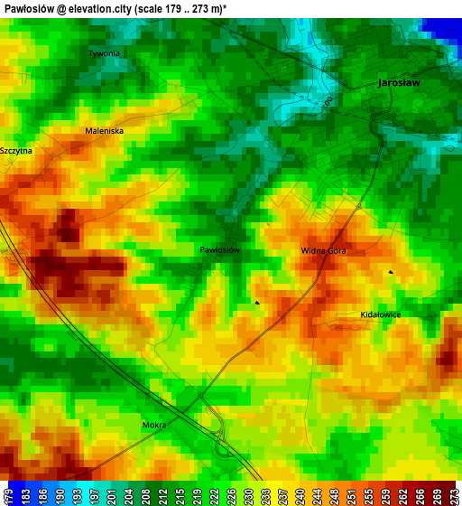 Pawłosiów elevation map