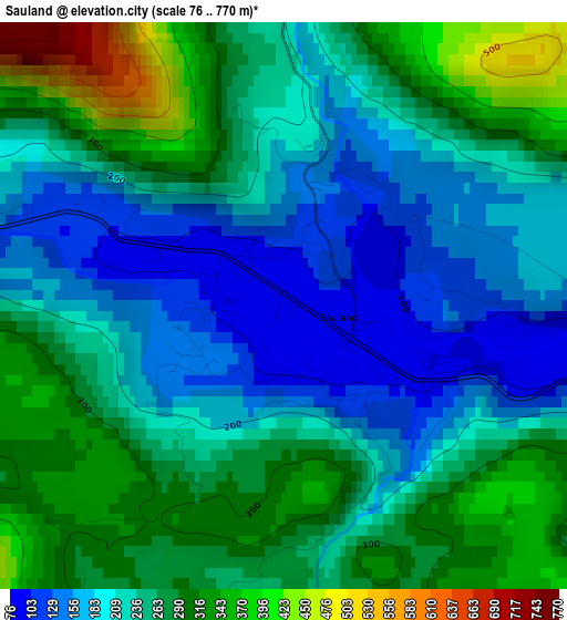 Sauland elevation map