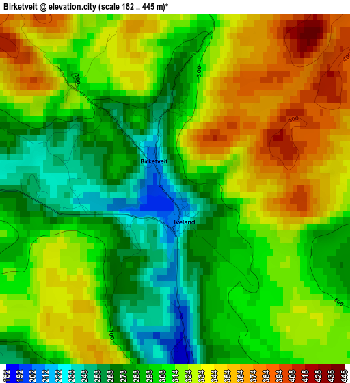 Birketveit elevation map