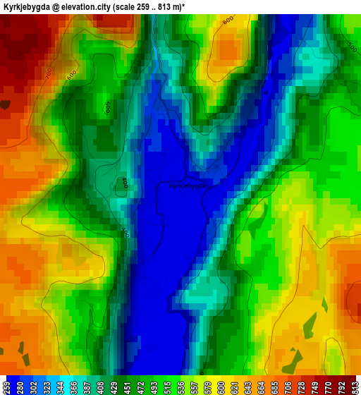 Kyrkjebygda elevation map