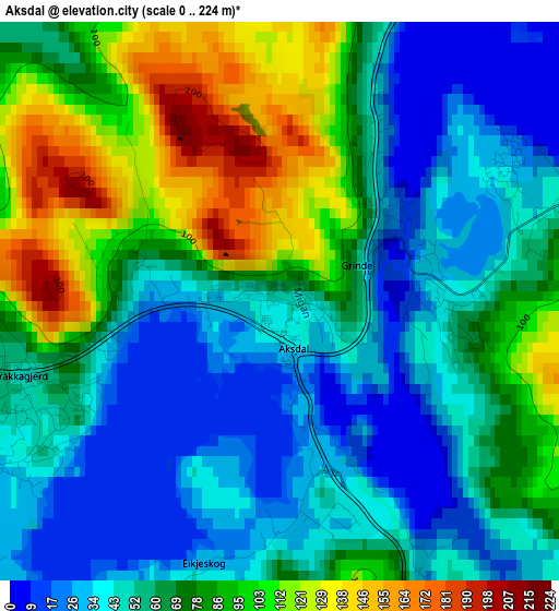 Aksdal elevation map