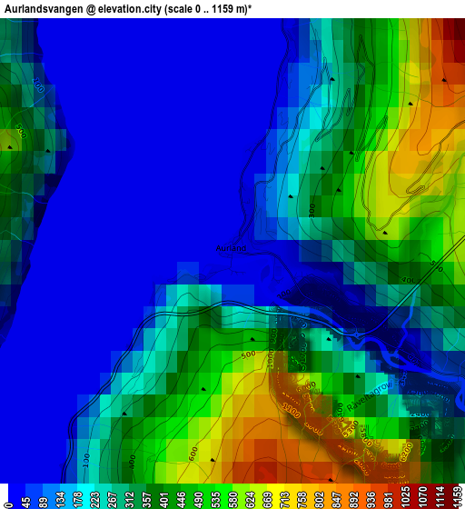 Aurlandsvangen elevation map