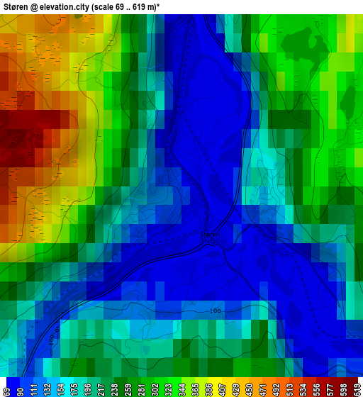 Støren elevation map