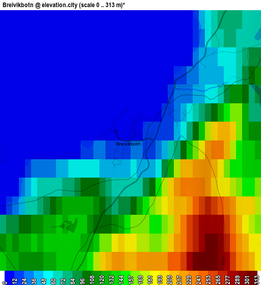 Breivikbotn elevation map