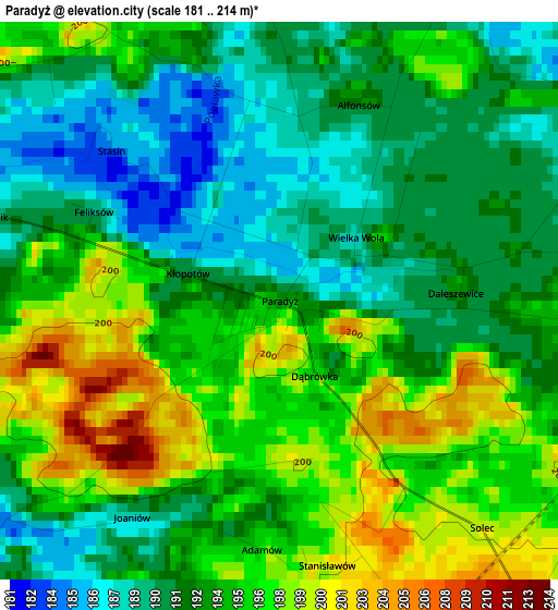 Paradyż elevation map