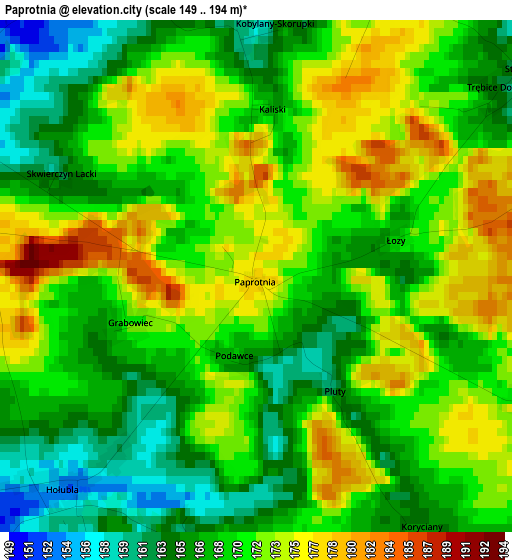 Paprotnia elevation map