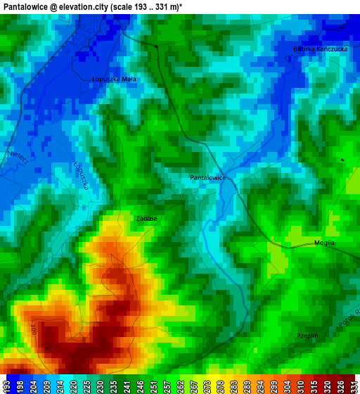 Pantalowice elevation map