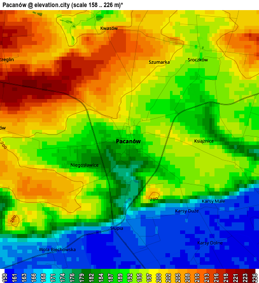 Pacanów elevation map