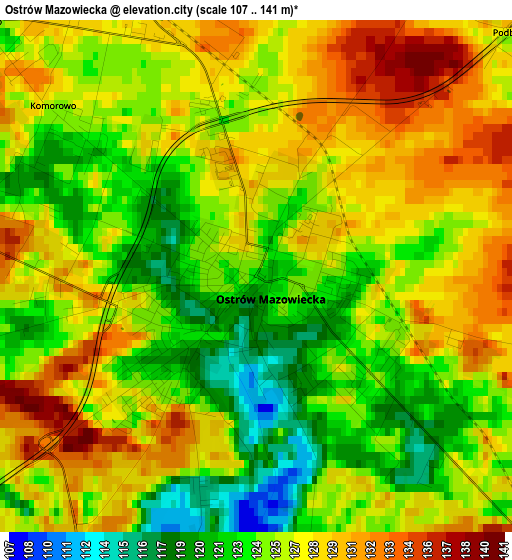 Ostrów Mazowiecka elevation map